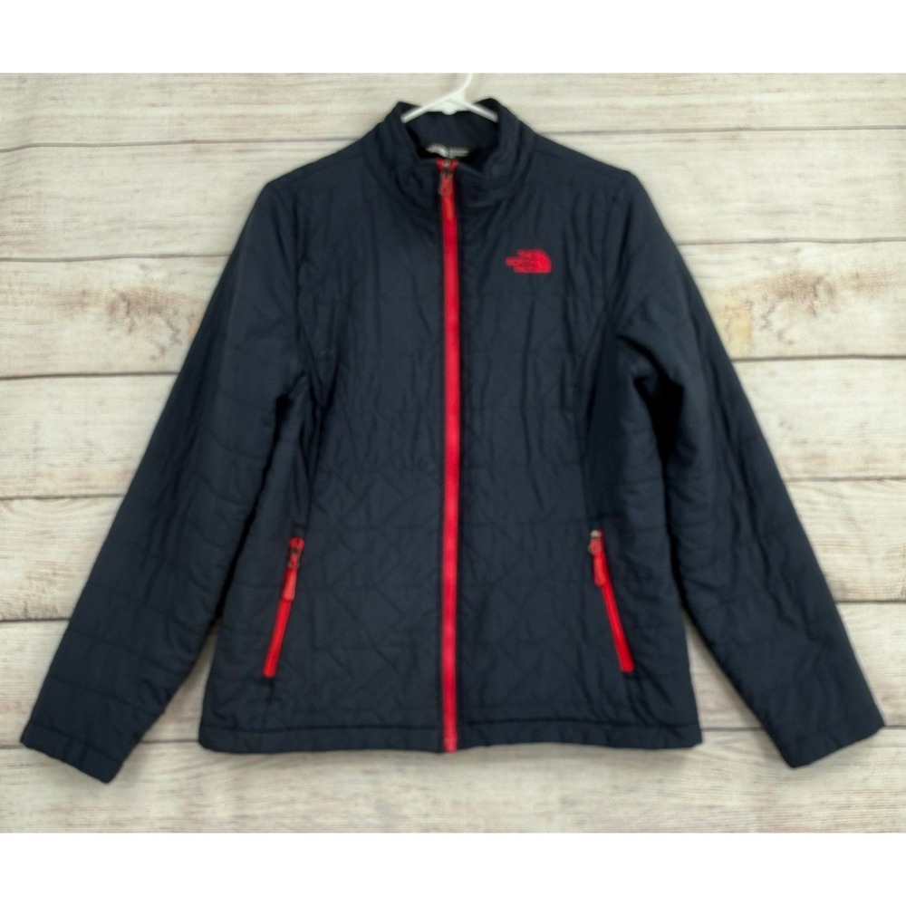 The North Face Quilted Jacket Womens L Blue Red Full Zip Lightweight Puffer